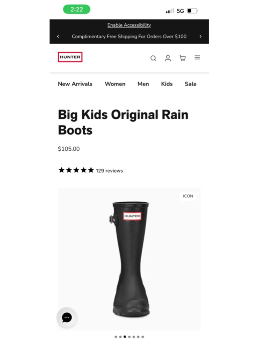 Hunter Big Kids Waterproof Original Rain Boots Girls size 5, boys size 4